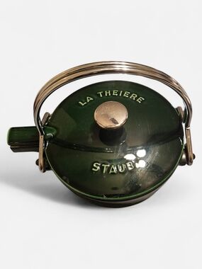 Staub Green Enamel Teapot with Gold-Tone Handle